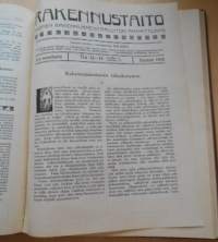 Rakennustaito 1916 koko vuosikerta kirjaksi sidottu, Ilmestynyt kaksi kertaa kuukaudessa. 3 kaksoisnumeroa