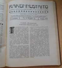 Rakennustaito 1916 koko vuosikerta kirjaksi sidottu, Ilmestynyt kaksi kertaa kuukaudessa. 3 kaksoisnumeroa