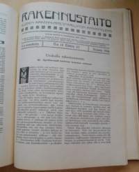 Rakennustaito 1916 koko vuosikerta kirjaksi sidottu, Ilmestynyt kaksi kertaa kuukaudessa. 3 kaksoisnumeroa