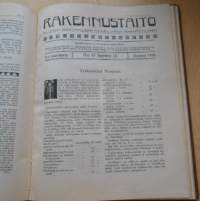 Rakennustaito 1916 koko vuosikerta kirjaksi sidottu, Ilmestynyt kaksi kertaa kuukaudessa. 3 kaksoisnumeroa