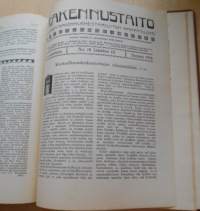 Rakennustaito 1916 koko vuosikerta kirjaksi sidottu, Ilmestynyt kaksi kertaa kuukaudessa. 3 kaksoisnumeroa