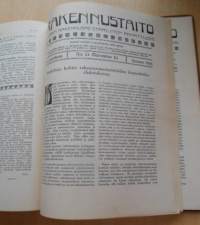 Rakennustaito 1916 koko vuosikerta kirjaksi sidottu, Ilmestynyt kaksi kertaa kuukaudessa. 3 kaksoisnumeroa