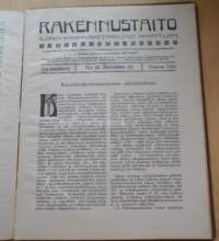 Rakennustaito 1916 koko vuosikerta kirjaksi sidottu, Ilmestynyt kaksi kertaa kuukaudessa. 3 kaksoisnumeroa
