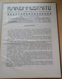 Rakennustaito 1916 koko vuosikerta kirjaksi sidottu, Ilmestynyt kaksi kertaa kuukaudessa. 3 kaksoisnumeroa