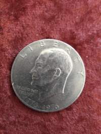 USA:n nikkeli  dollari.   USA  200-vuotta 1776-1976. Profiili Eisenhower