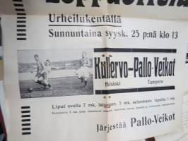 TUL:n Suomen Jalkapallomestaruuskilpailujen Loppuottelu Kullervo (Helsinki) - Pallo-Veikot (Tampere) -ottelujuliste / football match poster