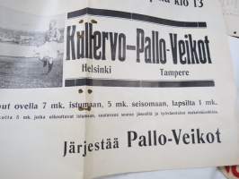TUL:n Suomen Jalkapallomestaruuskilpailujen Loppuottelu Kullervo (Helsinki) - Pallo-Veikot (Tampere) -ottelujuliste / football match poster