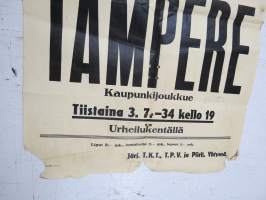 Norja (Liittojoukkue) - Tampere (kaupunkijoukkue) 3.7.1934 jalkapallo-ottelu -ottelujuliste / football match poster