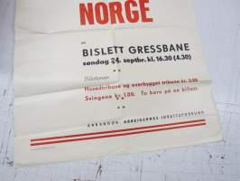 Landskamp i fotball 1939 / Finland (TUL) - Norge (Arbeidernes Idrettsforbund) på Bislett gressbane -ottelujuliste / football match poster