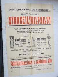 Tampereen Pallo-Veikkojen kansalliset Nyrkkeilykilpailut Työväentalon Teatterisalissa mm. Vilho Urhonen, Uuno Tuovinen -kilpailujuliste / boxing poster