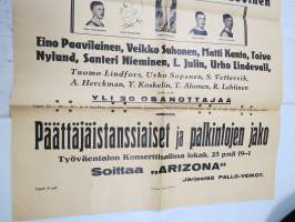 Tampereen Pallo-Veikkojen kansalliset Nyrkkeilykilpailut Työväentalon Teatterisalissa mm. Vilho Urhonen, Erkki Mela -kilpailujuliste / boxing poster
