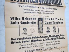 Tampereen Pallo-Veikkojen kansalliset Nyrkkeilykilpailut Työväentalon Teatterisalissa mm. Vilho Urhonen, Erkki Mela -kilpailujuliste / boxing poster