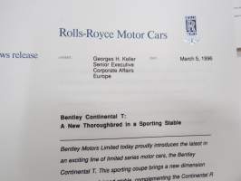 Rolls-Royce &amp; Bentley 1996 Press Information -myyntiesite / lanseerauskansio