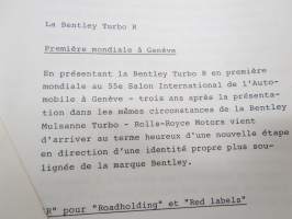 Rolls-Royce &amp; Bentley 1985 Press Information -myyntiesite / lanseerauskansio