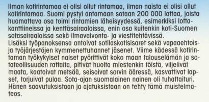 Nainen sodassa: Kotona ja rintamalla 1939-1945, Suomen vapauden puolesta