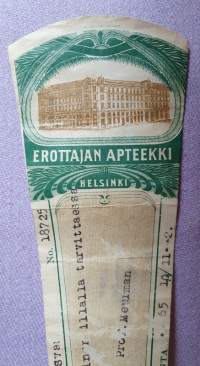 Erottajan Apteekki Helsinki, 1942, resepti signatuuri