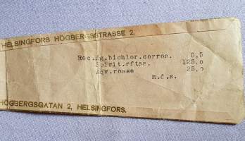 Apoteket vid Skillnaden Helsingfors, 1932, resepti signatuuri
