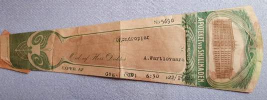Uusi Apteekki Korkeavuorenkatu 2 Helsinki, 1926, resepti signatuuri