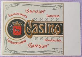 Casino - tupakkaetiketti. Tupakkatehdas Samson Hämeenlinna.
