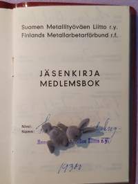 Suomen Metallityöväen Liitto r.y. - Jäsenkirja. Liittynyt 1.1.1940