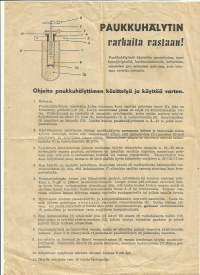 Paukkuhälytin varkaita vastaan puutarhoihin, tupakkaviljelmille jne  - tuote-esite   1940-l