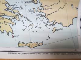 Europe under Napoleon 1810 - Eurooppa Napoleonin aikana / Philips Wall Atlas of Modern History 1953 / Koulutarpeiden Keskusliike Oy -seinäkartta / koulukartta
