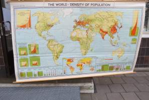 The World - Density of Population - Maailma - asukastiheys, Westerman Wal Map 1966 - seinäkartta / koulukartta