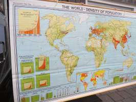 The World - Density of Population - Maailma - asukastiheys, Westerman Wal Map 1966 - seinäkartta / koulukartta