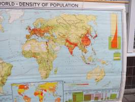 The World - Density of Population - Maailma - asukastiheys, Westerman Wal Map 1966 - seinäkartta / koulukartta