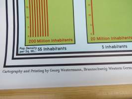 The World - Density of Population - Maailma - asukastiheys, Westerman Wal Map 1966 - seinäkartta / koulukartta