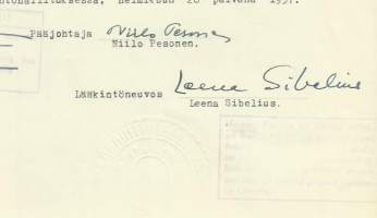 Lääkintöhallitus   - stansattu paperisinetti  ja Pääjohtaja Niilo Pesonen nimikirjoitus asiakirjalla 1955  - sinetti
