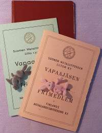 Suomen Metallityöväen liiton r.y. Vapaajäsen, ohjeet ja muovikannet. Jäsen n:o 19300 alkaen 1.1.1958