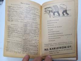 Maatalouskalenteri 1948, runsaasti mainoksia maatalouteen liittyen -agricultural calendar