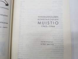Yhteiskunnallisen korkeakolun muistio 1965-1966 (Nykyään Tampereen yliopisto) -vuosikirja opettaja-, luennoitsija sekä opiskelijatietoineen