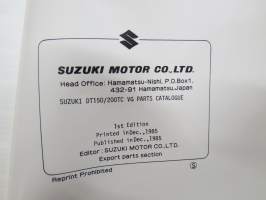 Suzuki DT150/DT200 outboard parts catalogue 1983-11, illustrations / perämoottori, varaosaluettelo räjäytyskuvineen