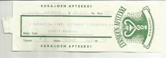 Eurajoen  Apteekki  , resepti  signatuuri  1971