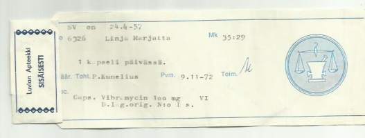 Luvian  Apteekki  , resepti  signatuuri  1972