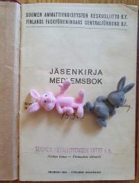 Suomen Ammattiyhdistysten Keskusliitto r.y. / Suomen Metallityöväen liiton r.y. Jäsenkirja. Jäsen n:o 19300 luokka I. Leimat 1945 - 1954