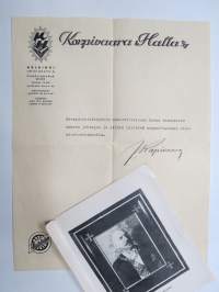 Presidenttikehys - Svinhufvud - Oy Agentor Ab - Koteja kodittomille lapsille -kampanjamateriaalia, suosituskirje Juhani Korpivaara -omakätinen nimikirjoitus