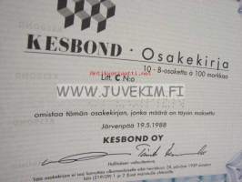 Kesbond Oy, Järvenpää 1988, 1 000 mk -osakekirja