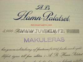 Aktiebolaget Hanm-Palatset, Helsinki, 5 000 mk -osakekirja