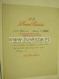 Aktiebolaget Hanm-Palatset, Helsinki, 10 000 mk -osakekirja