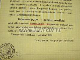 Tampereen kaupungin Laina-Obligatsioni 1915, 1 000 mk  -obligaatiolaina