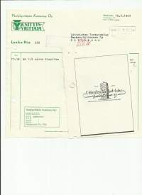 Yksityisyrittäjien Kustannus Oy 1953 - firmalomake + painoleike 2 kpl