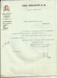 Åbo Industri Ab Turku 1925 - firmalomake