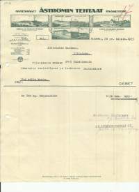 Åströmin Tehtaat Oy Turku 1923 - firmalomake