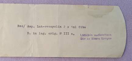 Yliopiston Apteekki, Helsinki, 1957, Lääkevarasto Mannerheimintie 96, resepti signatuuri