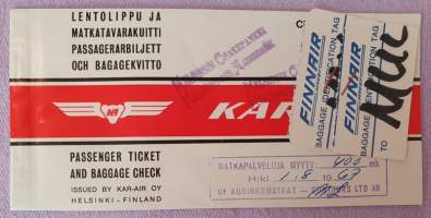 Kar-air lentolippu ja matkatavarakuitit 1.8.1967