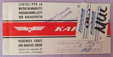 Kar-air lentolippu ja matkatavarakuitit 1.8.1967