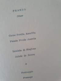 Alitalia lentoyhtiön menu lennolla Milano - Frankfurt.